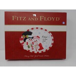 Fitz and Floyd Flurry Folk Y’all Cookie Platter Snowman Plate – New in Box